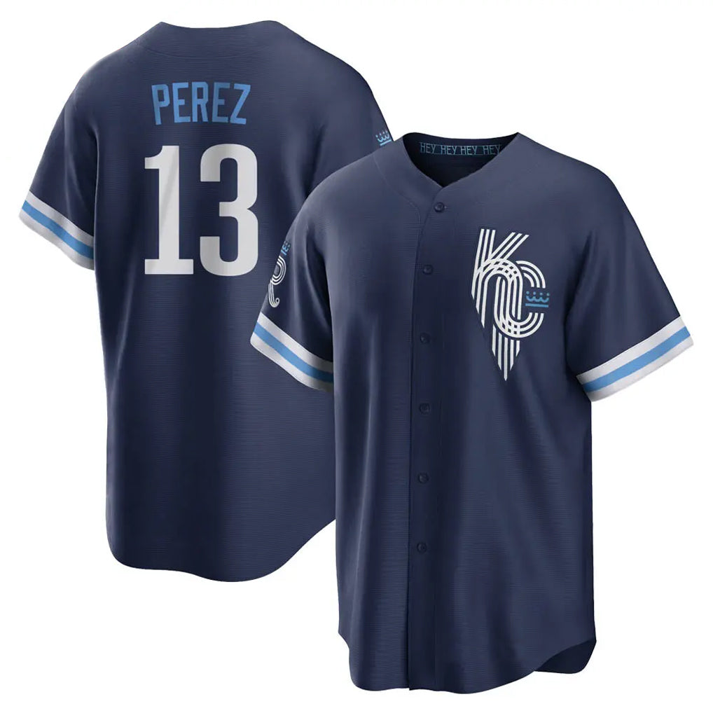 Elroe KC.Royals #13 Salvador Perez Player Navy City Connect Home Game Stitched Jerseys