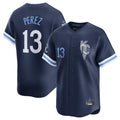 Elroe KC.Royals #13 Salvador Perez Player Navy City Connect Limited Home Stitched Jerseys