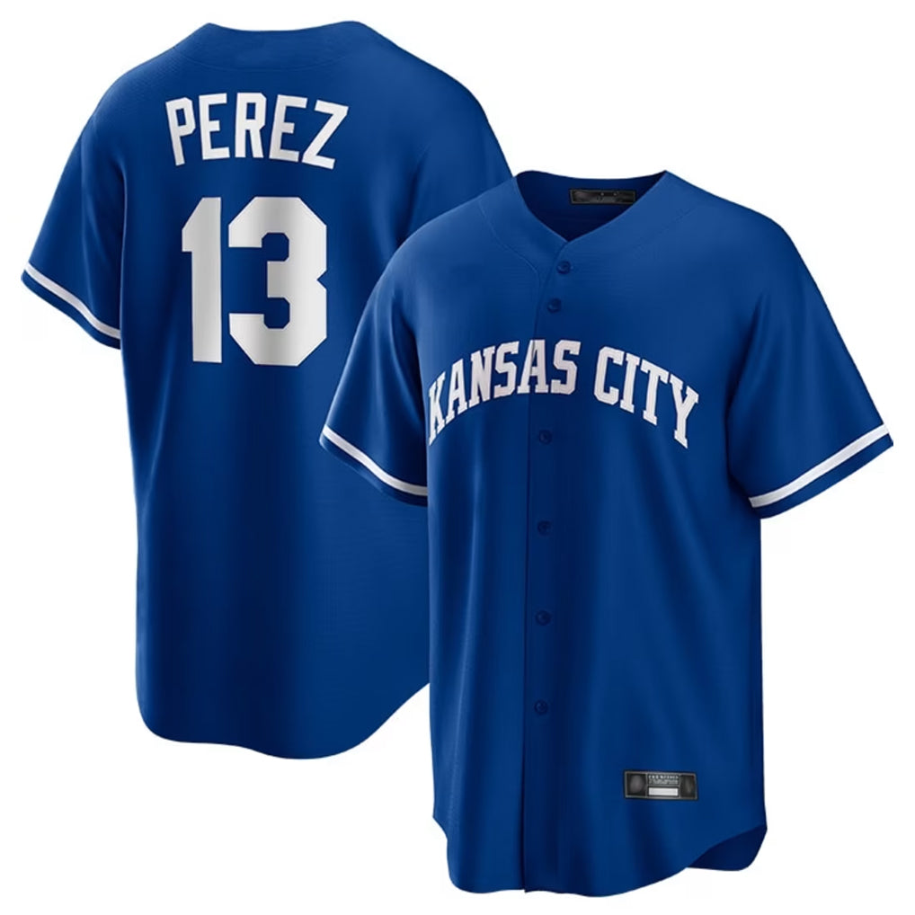 Elroe KC.Royals #13 Salvador Perez Player Royal Game Home Stitched Jerseys