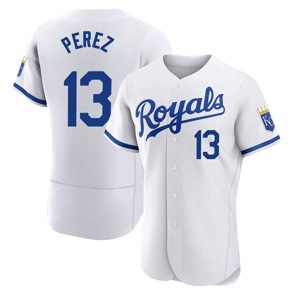 Elroe KC.Royals #13 Salvador Perez Player White Limited Elite Home Game Stitched Jerseys