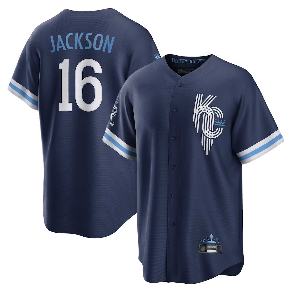 Elroe KC.Royals #16 Bo Jackson Player Navy City Connect Home Game Stitched Jerseys
