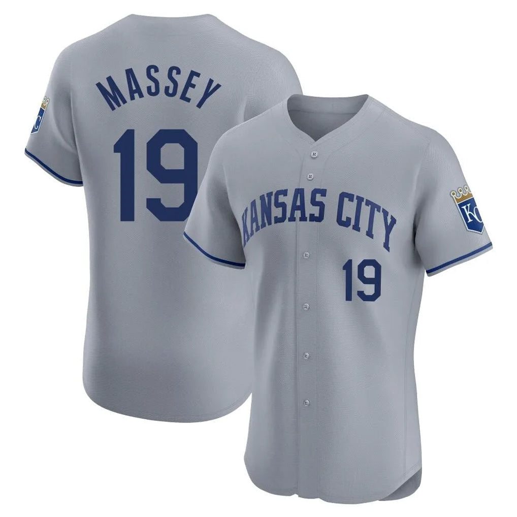 Elroe KC.Royals #19 Michael Massey Player Gray Limited Elite Home Stitched Jerseys