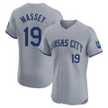 Elroe KC.Royals #19 Michael Massey Player Gray Limited Elite Home Stitched Jerseys