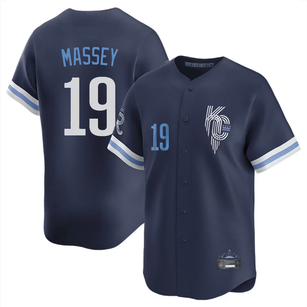 Elroe KC.Royals #19 Michael Massey Player Navy City Connect Limited Home Stitched Jerseys