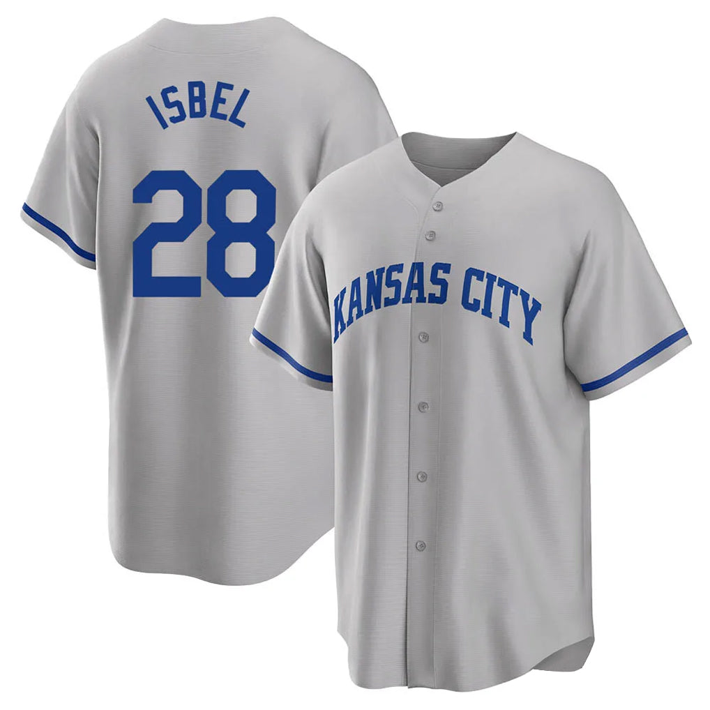 Elroe KC.Royals #28 Kyle Isbel Player Gray Game Home Stitched Jerseys