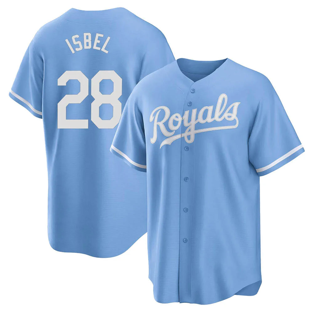 Elroe KC.Royals #28 Kyle Isbel Player Light Blue Home Game Stitched Jerseys