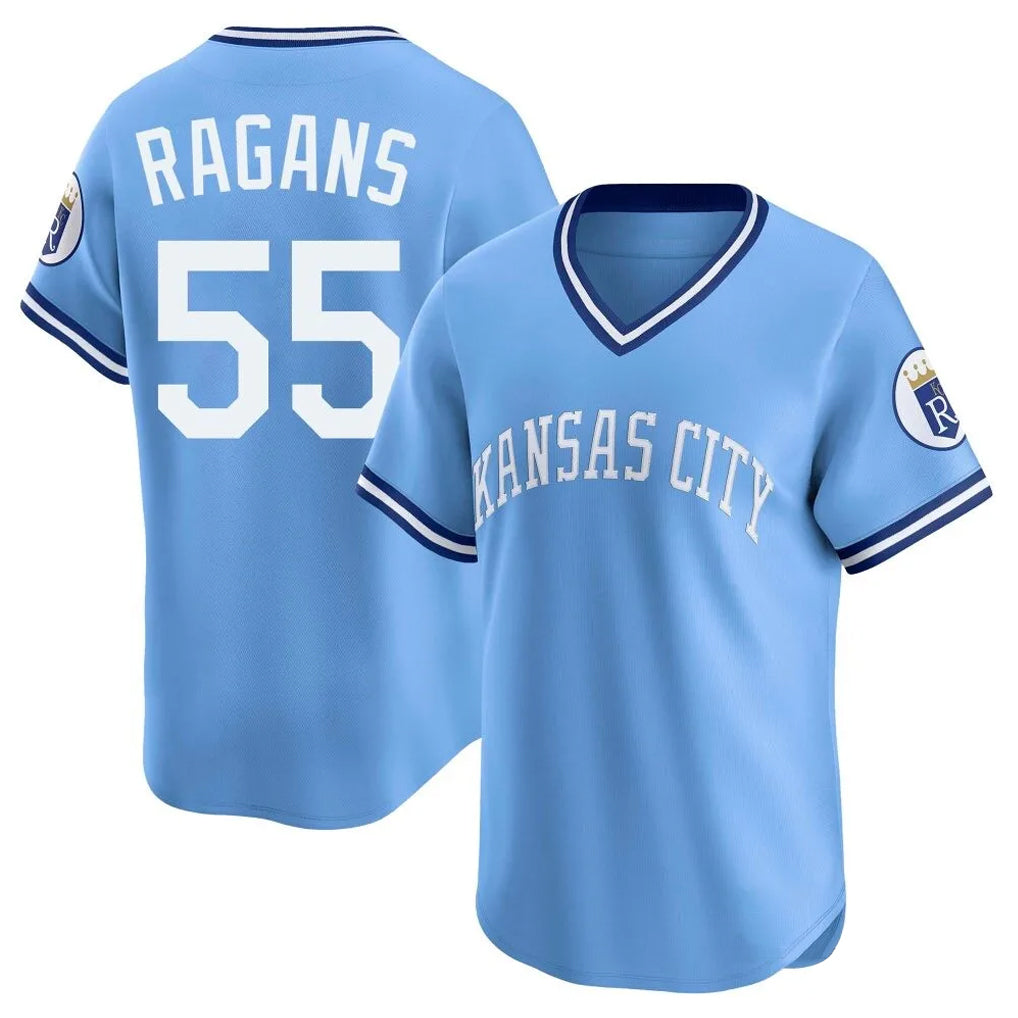 Elroe KC.Royals #55 Cole Ragans Player Light Blue Limited Throwback Cooperstown Collection T-shirt Stitched Jerseys