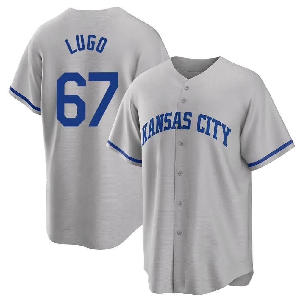 Elroe KC.Royals #67 Seth Lugo Player Gray Game Home Stitched Jerseys