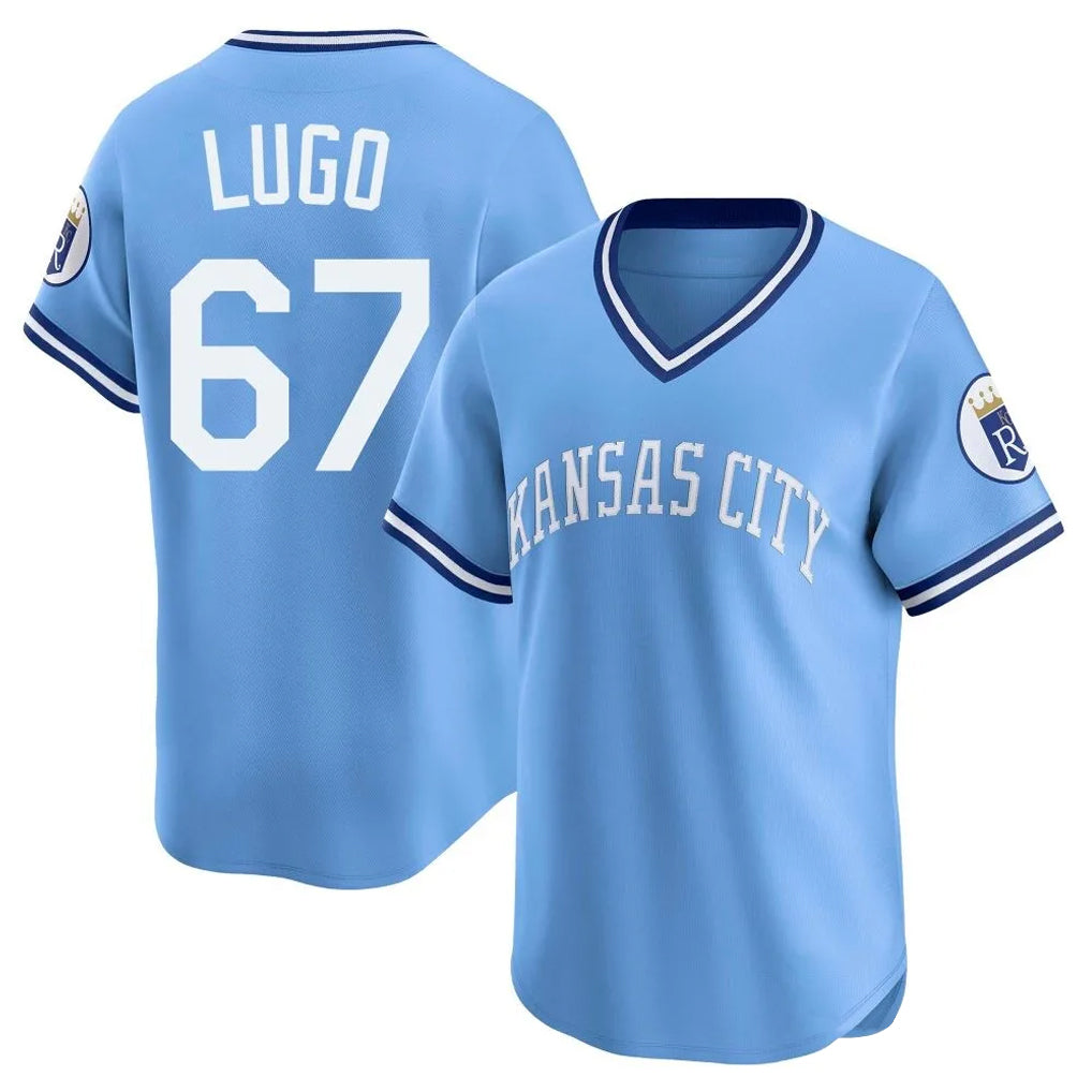 Elroe KC.Royals #67 Seth Lugo Player Light Blue Limited Throwback Cooperstown Collection T-shirt Stitched Jerseys