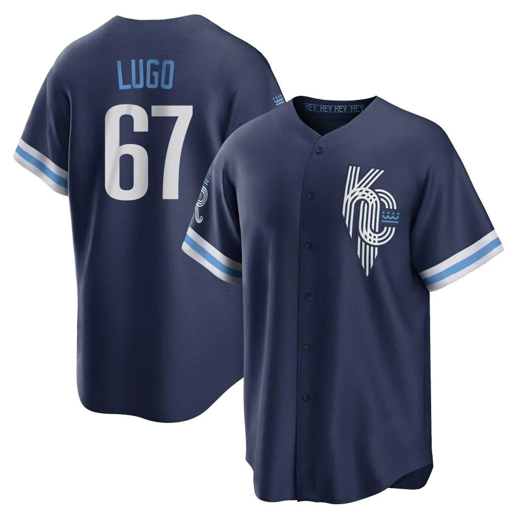 Elroe KC.Royals #67 Seth Lugo Player Navy City Connect Home Game Stitched Jerseys