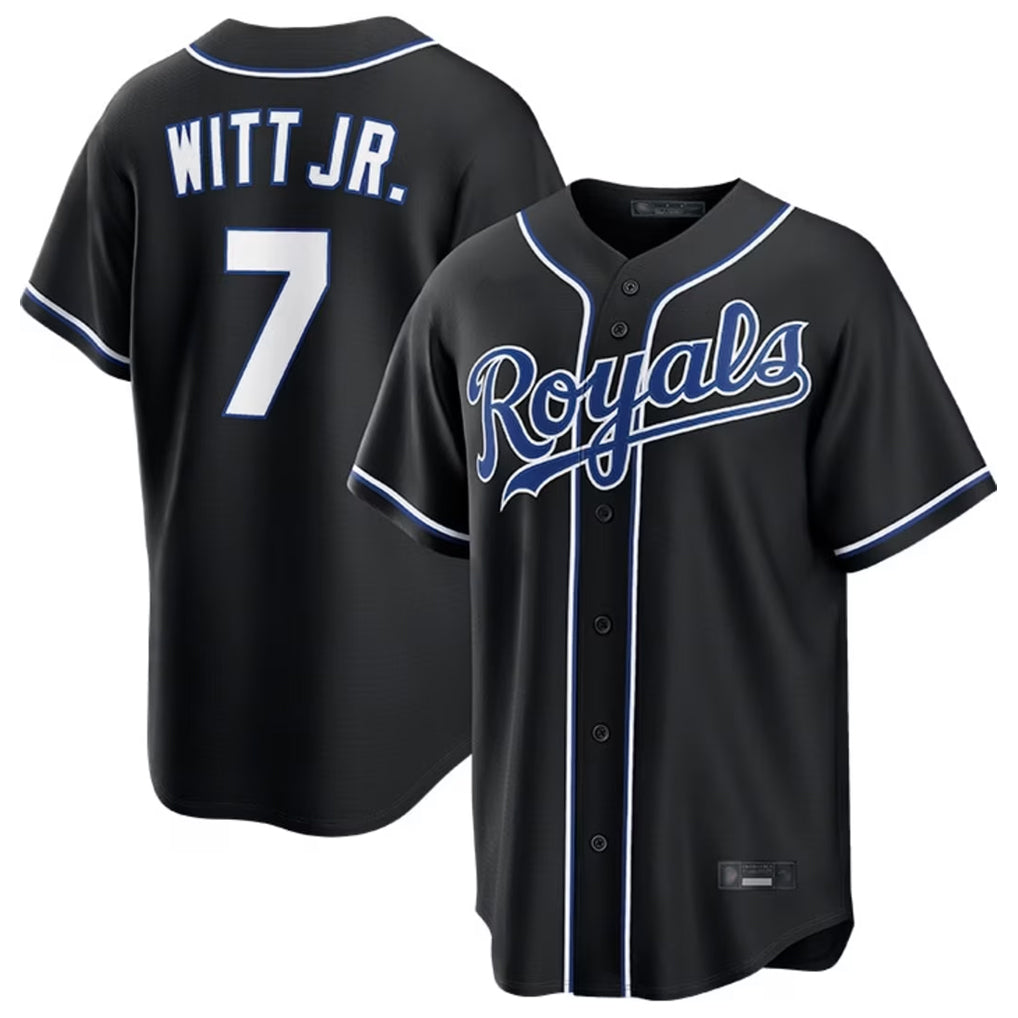 Elroe KC.Royals #7 Bobby Witt Jr. Player Black Carbon Fashion Home Game Stitched Jerseys