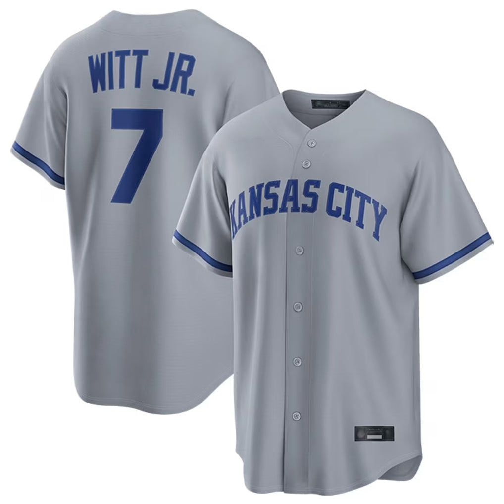 Elroe KC.Royals #7 Bobby Witt Jr. Player Grey Road Game Home Stitched Jerseys