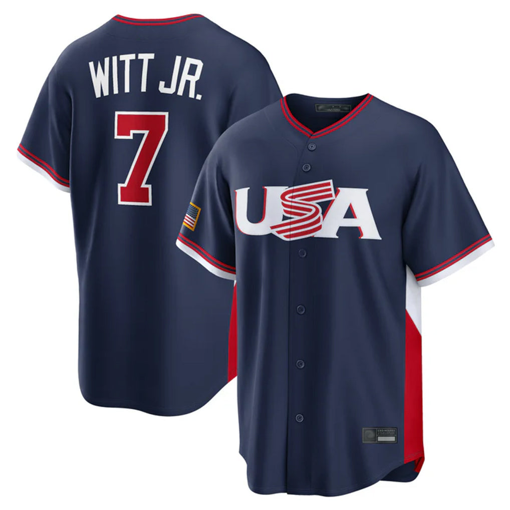 Elroe KC.Royals #7 Bobby Witt Jr. Player Navy USA 2026 World Classic Game Stitched Jerseys