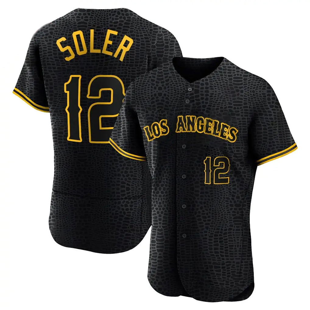 Elroe LA.Angels #12 Jorge Soler Player Black Snake Skin City Limited Elite Home Stitched Jerseys