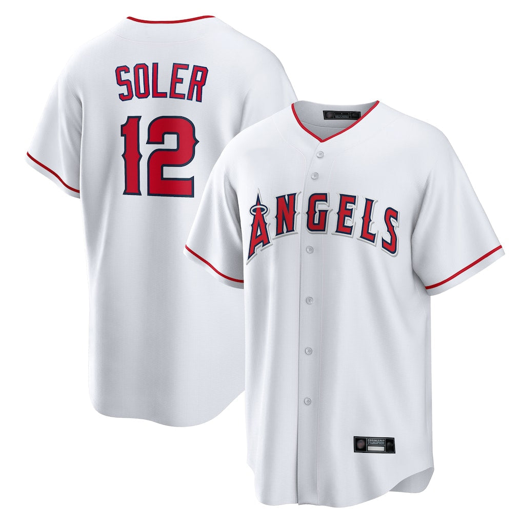 Elroe LA.Angels #12 Jorge Soler Player White Home Game Stitched Jerseys