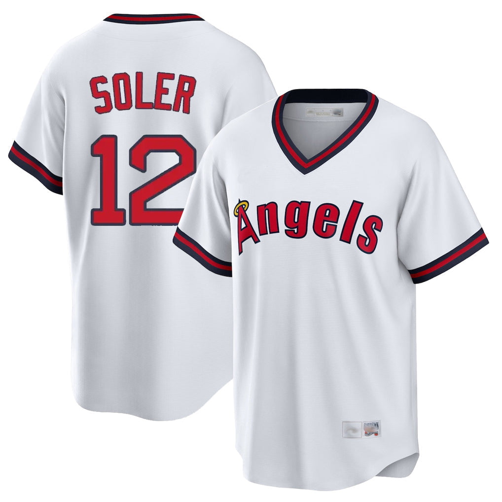 Elroe LA.Angels #12 Jorge Soler Player White T-shirt Home Game Stitched Jerseys