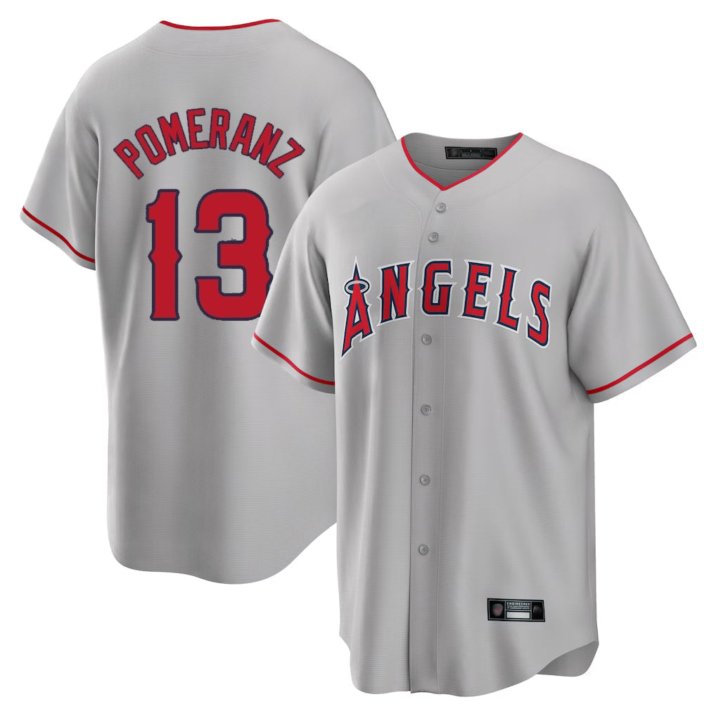 Elroe LA.Angels #13 Drew Pomeranz Player Gray Home Game Stitched Jerseys