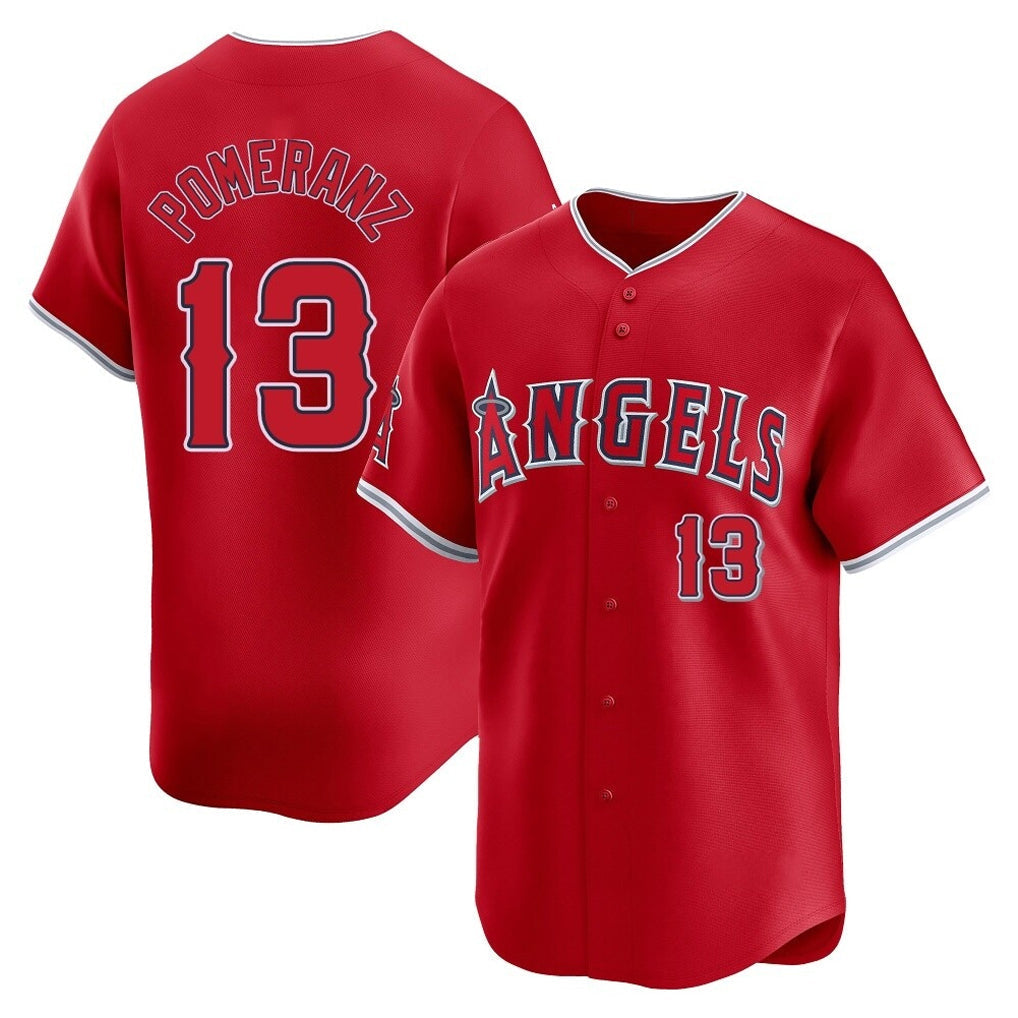Elroe LA.Angels #13 Drew Pomeranz Player Red Home Limited Stitched Jerseys