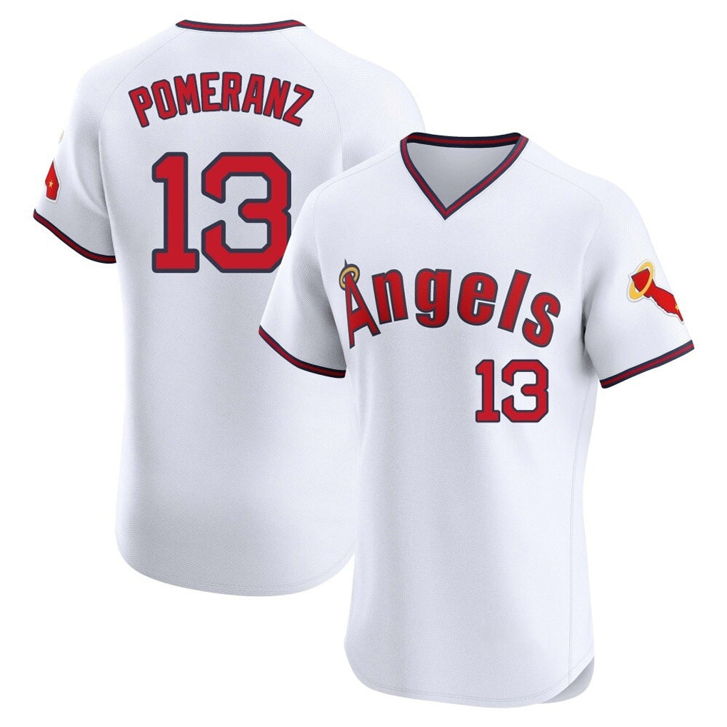 Elroe LA.Angels #13 Drew Pomeranz Player White T-shirt Home Limited Elite Stitched Jerseys