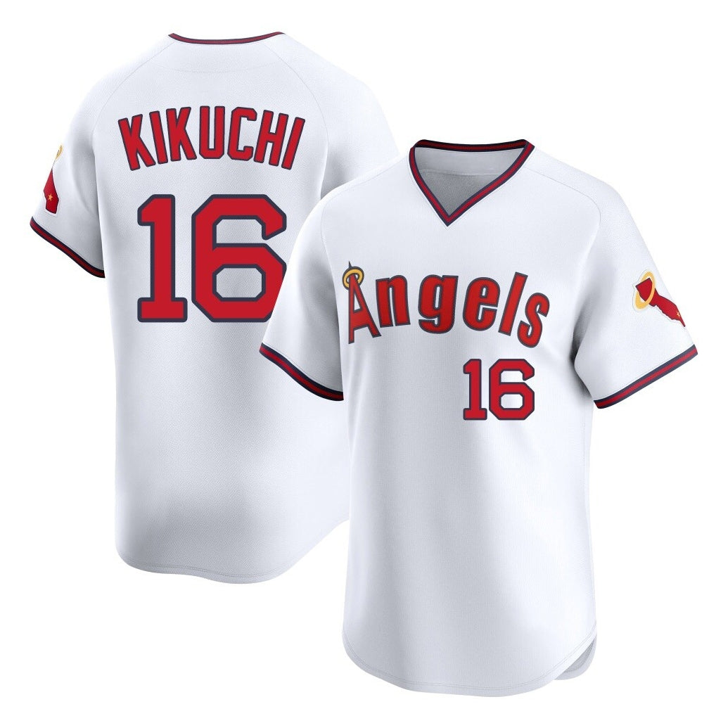 Elroe LA.Angels #16 Yusei Kikuchi Player White T-shirt Home Limited Stitched Jerseys