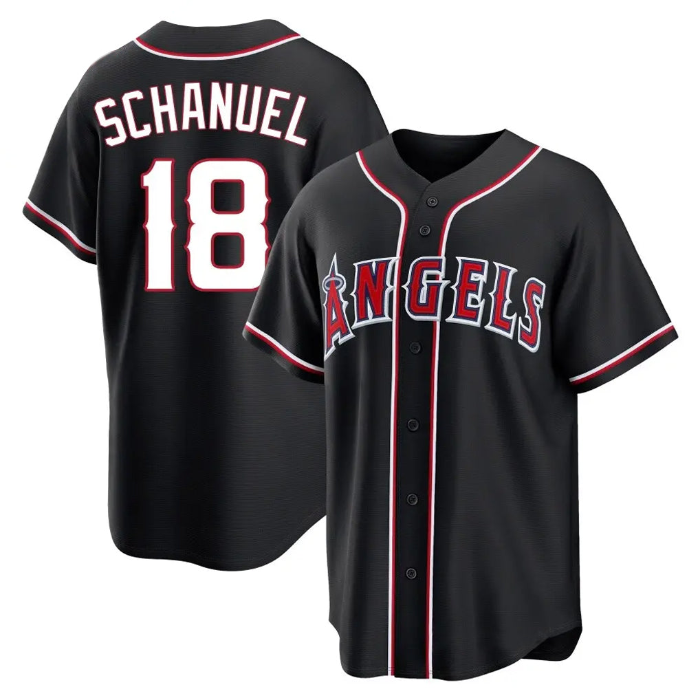 Elroe LA.Angels #18 Nolan Schanuel Player Black Fashion Out Home Game Stitched Jerseys