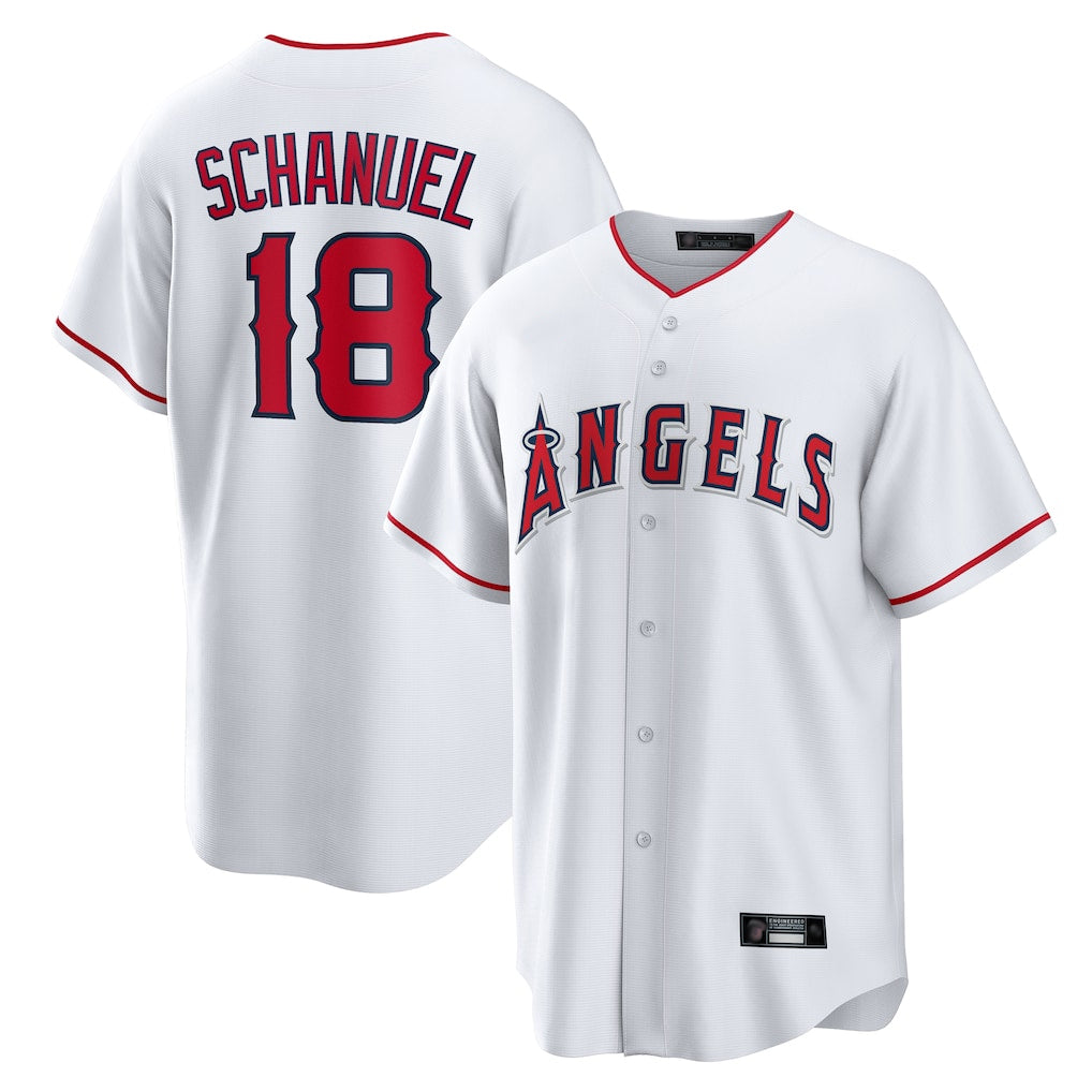 Elroe LA.Angels #18 Nolan Schanuel Player White Home Game Stitched Jerseys