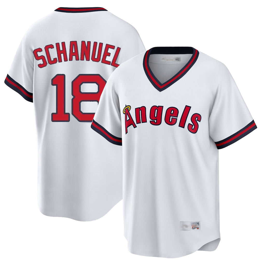Elroe LA.Angels #18 Nolan Schanuel Player White T-shirt Home Game Stitched Jerseys