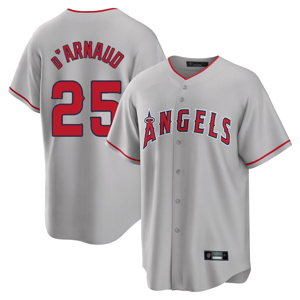 Elroe LA.Angels #25 Travis d'Arnaud Player Gray Home Game Stitched Jerseys
