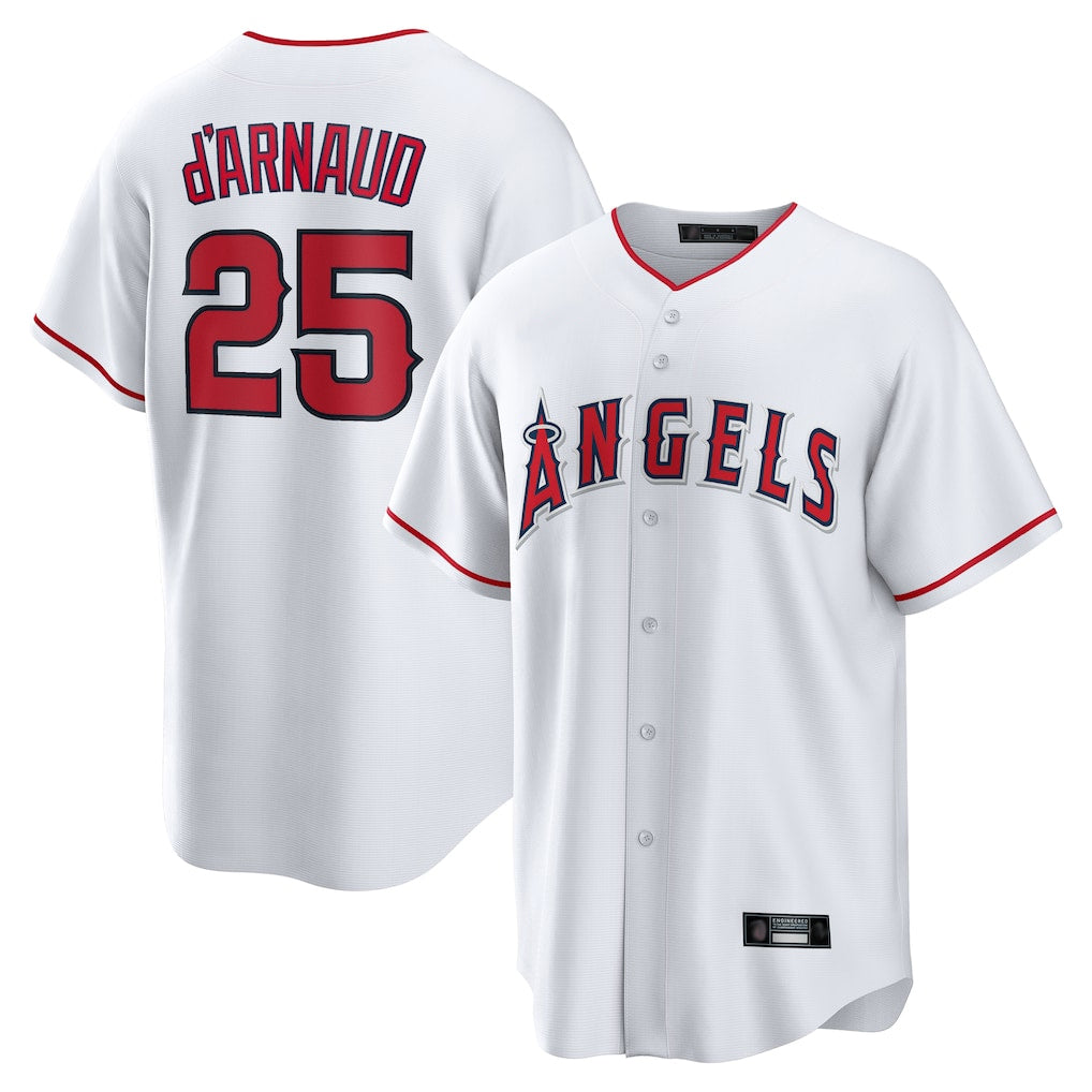Elroe LA.Angels #25 Travis d'Arnaud Player White Home Game Stitched Jerseys