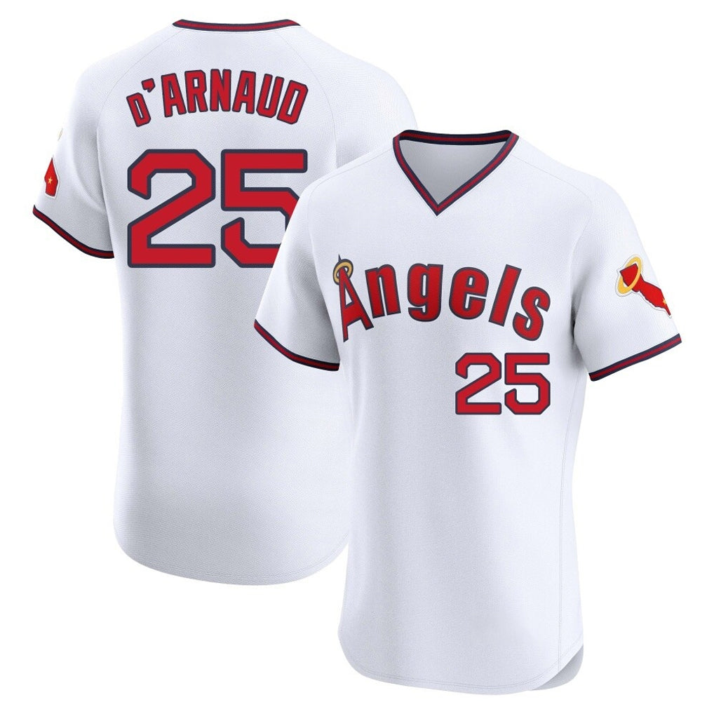 Elroe LA.Angels #25 Travis d'Arnaud Player White T-shirt Home Limited Elite Stitched Jerseys