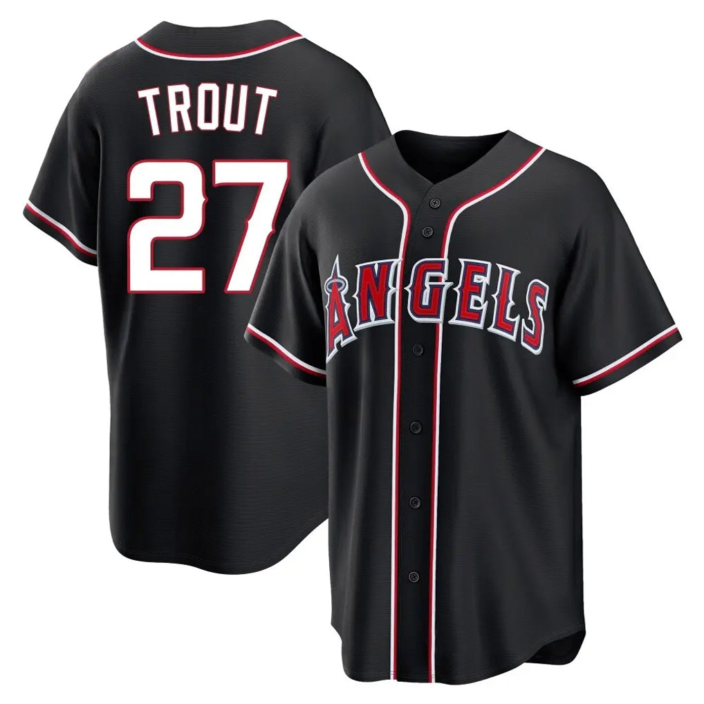 Elroe LA.Angels #27 Mike Trout Player Black Fashion Out Home Game Stitched Jerseys