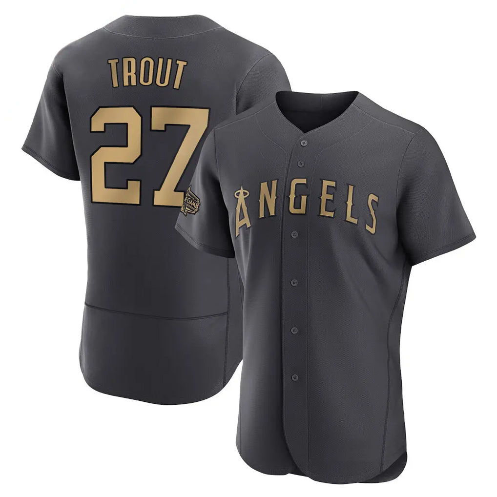 Elroe LA.Angels #27 Mike Trout Player Charcoal Limited Elite Game All-Star Stitched Jerseys