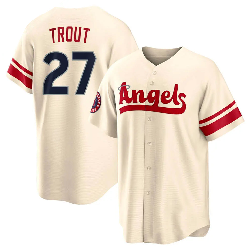Elroe LA.Angels #27 Mike Trout Player Cream City Connect Home Stitched Jerseys