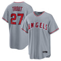 Elroe LA.Angels #27 Mike Trout Player Gray Home Game Stitched Jerseys