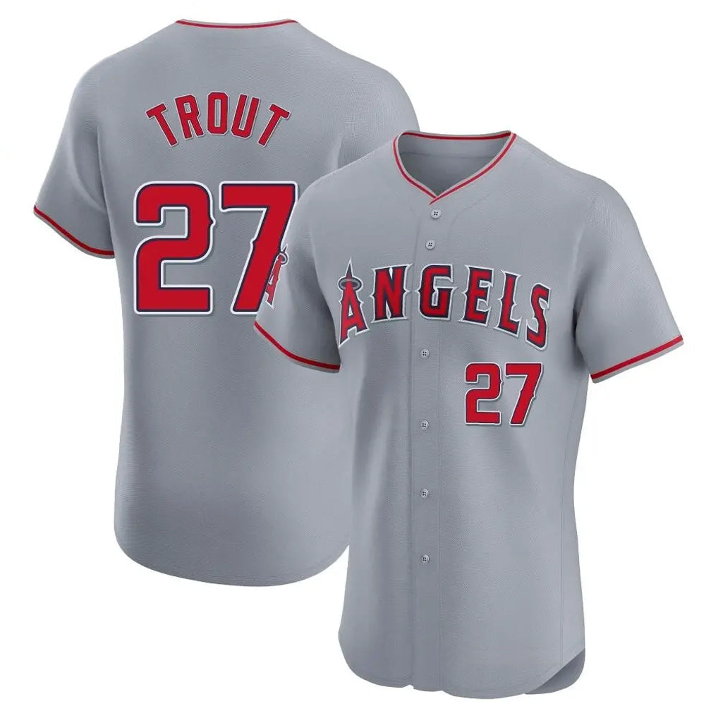 Elroe LA.Angels #27 Mike Trout Player Gray Home Limited Elite Stitched Jerseys