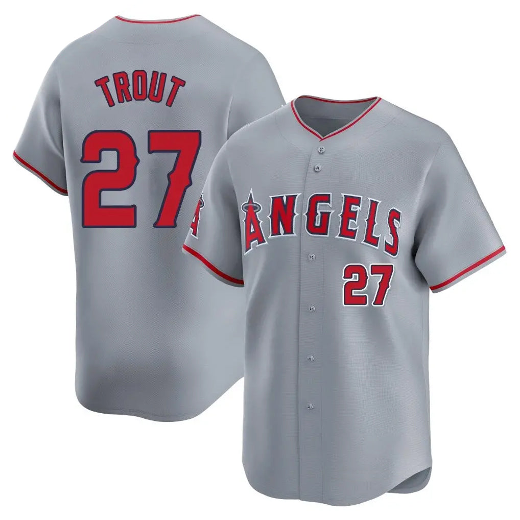Elroe LA.Angels #27 Mike Trout Player Gray Home Limited Stitched Jerseys