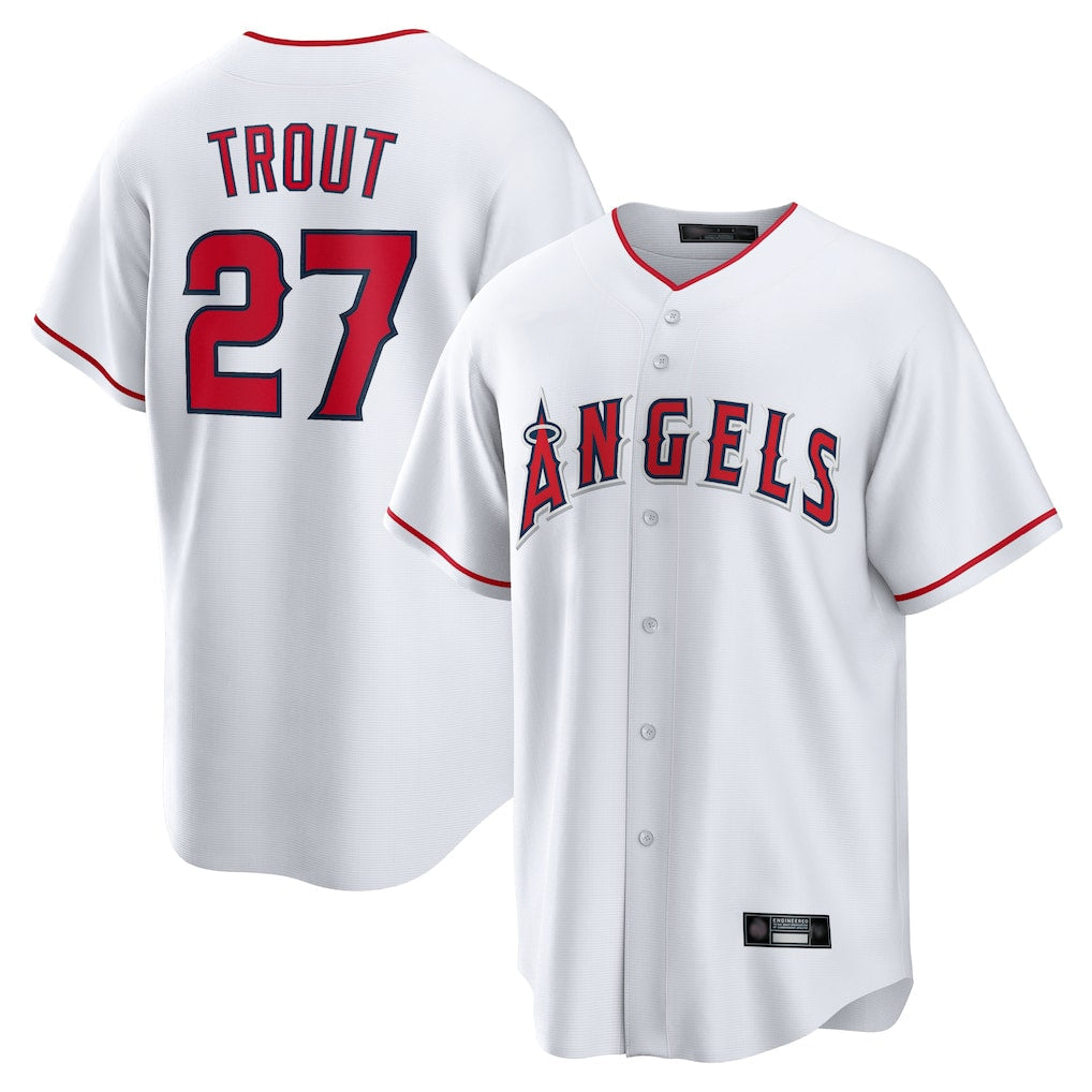 Elroe LA.Angels #27 Mike Trout Player White Home Game Stitched Jerseys