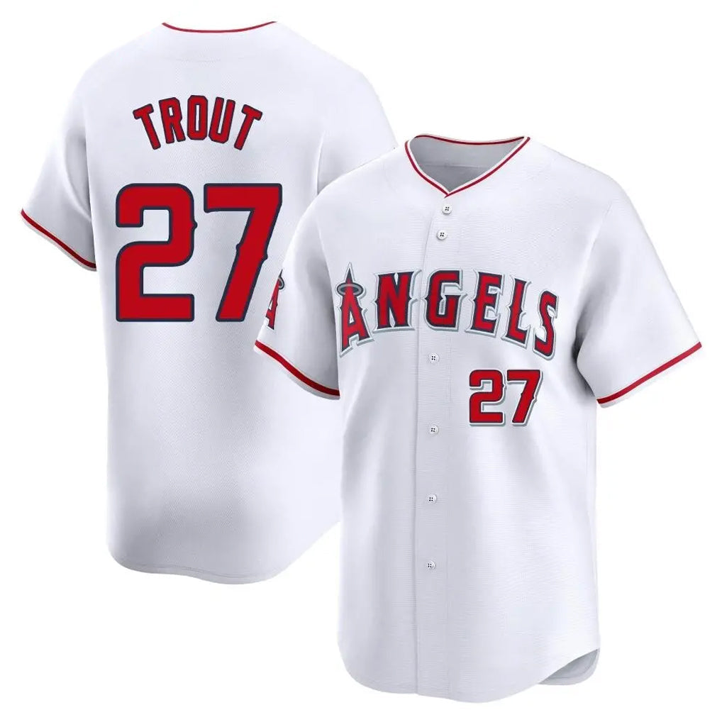 Elroe LA.Angels #27 Mike Trout Player White Limited Home Stitched Jerseys