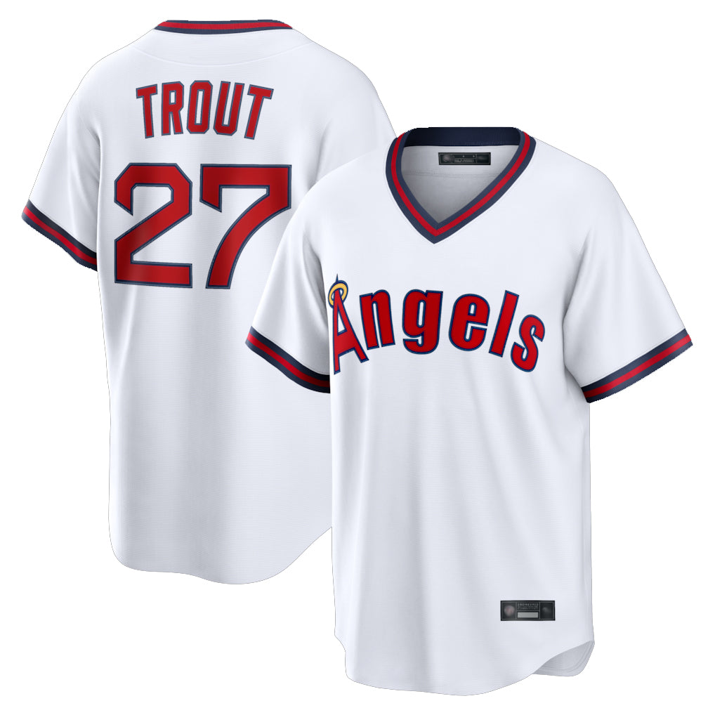 Elroe LA.Angels #27 Mike Trout Player White T-shirt Home Game Stitched Jerseys