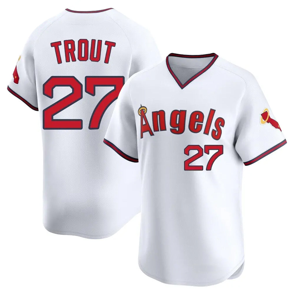 Elroe LA.Angels #27 Mike Trout Player White T-shirt Home Limited Stitched Jerseys