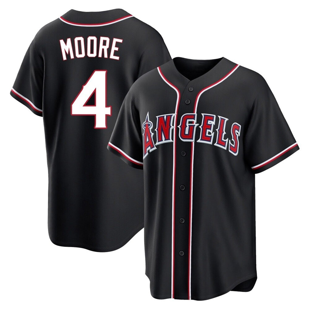 Elroe LA.Angels #4 Christian Moore Player Black Fashion Out Home Game Stitched Jerseys