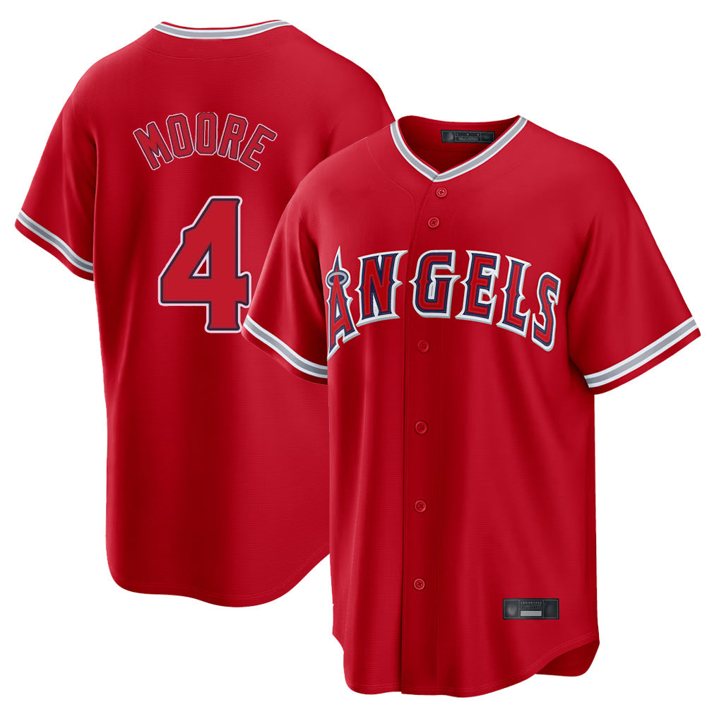 Elroe LA.Angels #4 Christian Moore Player Red Home Game Stitched Jerseys