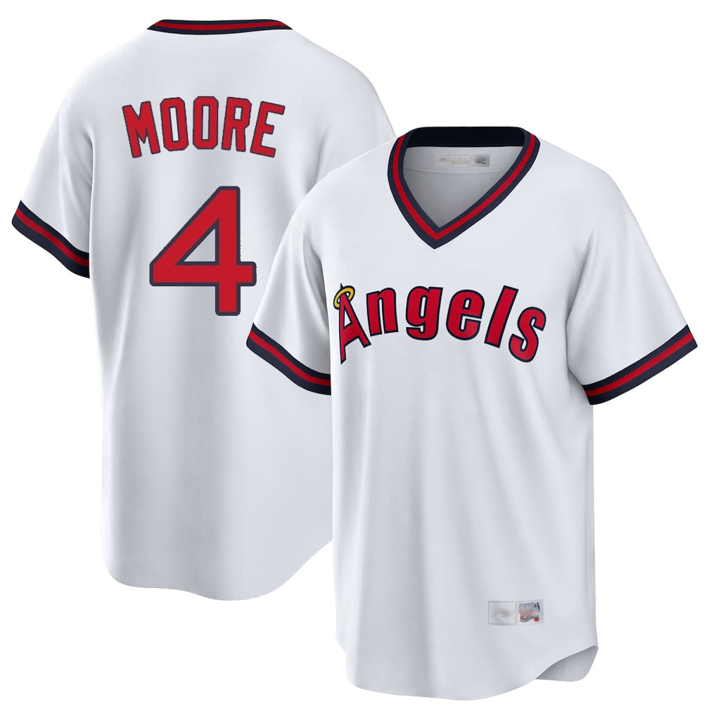 Elroe LA.Angels #4 Christian Moore Player White T-shirt Home Game Stitched Jerseys