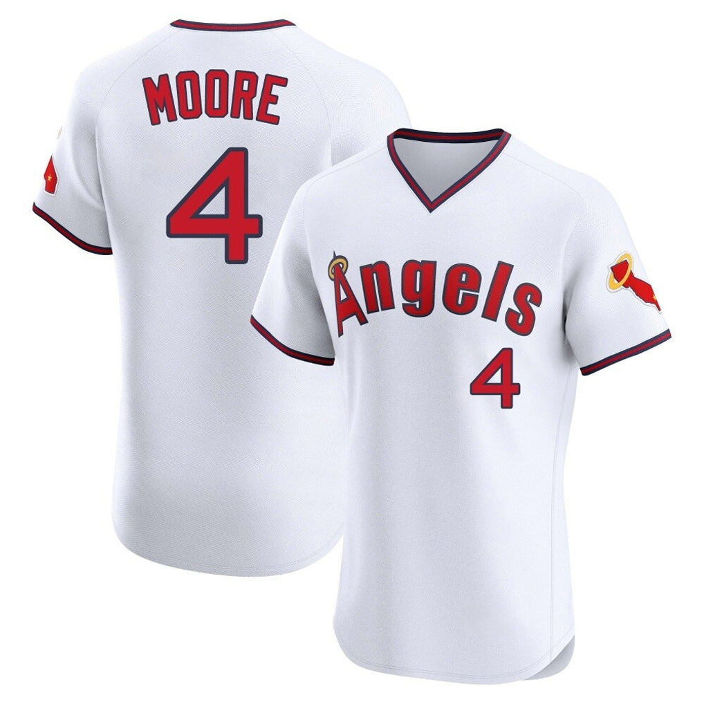 Elroe LA.Angels #4 Christian Moore Player White T-shirt Home Limited Stitched Jerseys