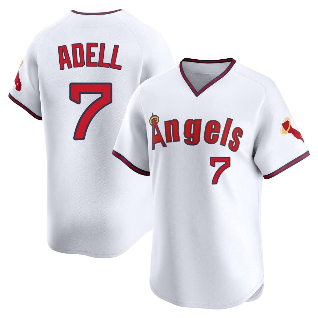 Elroe LA.Angels #7 Jo Adell Player White T-shirt Home Limited Stitched Jerseys
