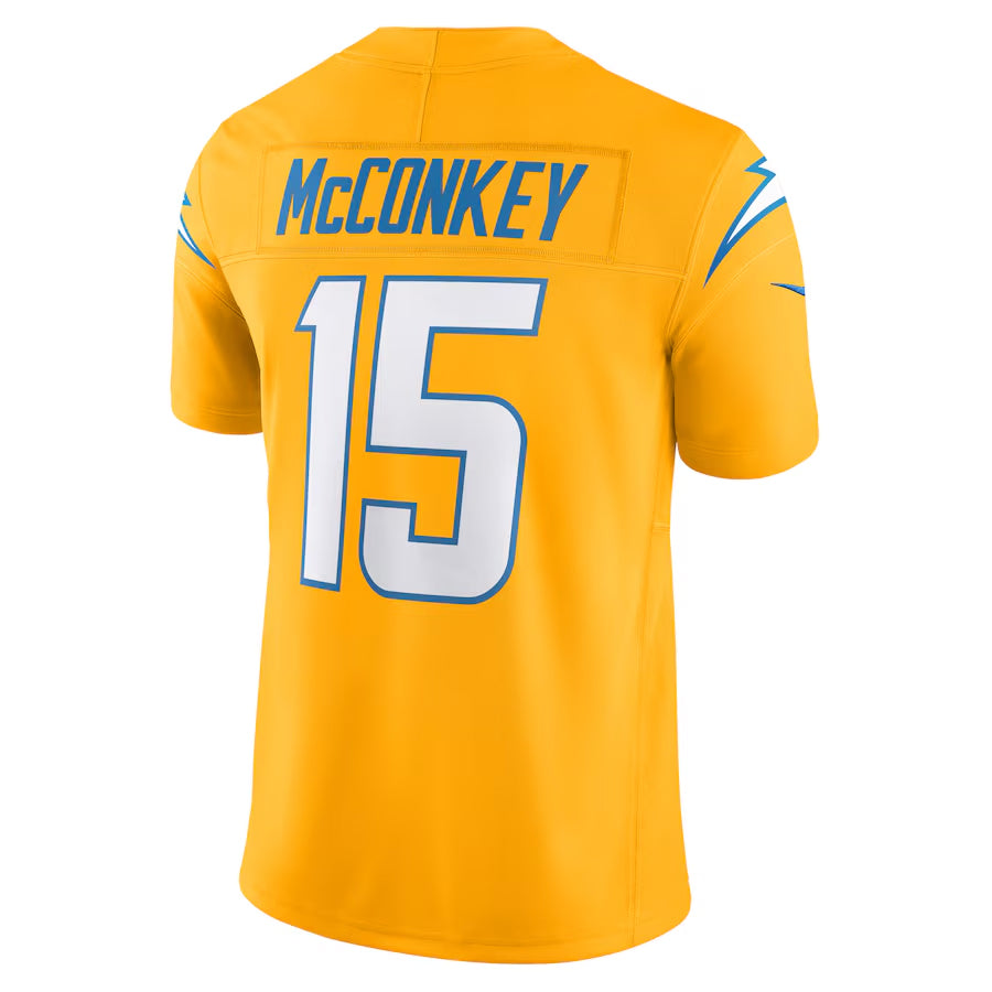 Elroe LA.Chargers #15 Ladd McConkey Gold Vapor F.U.S.E. Limited Stitched Jerseys