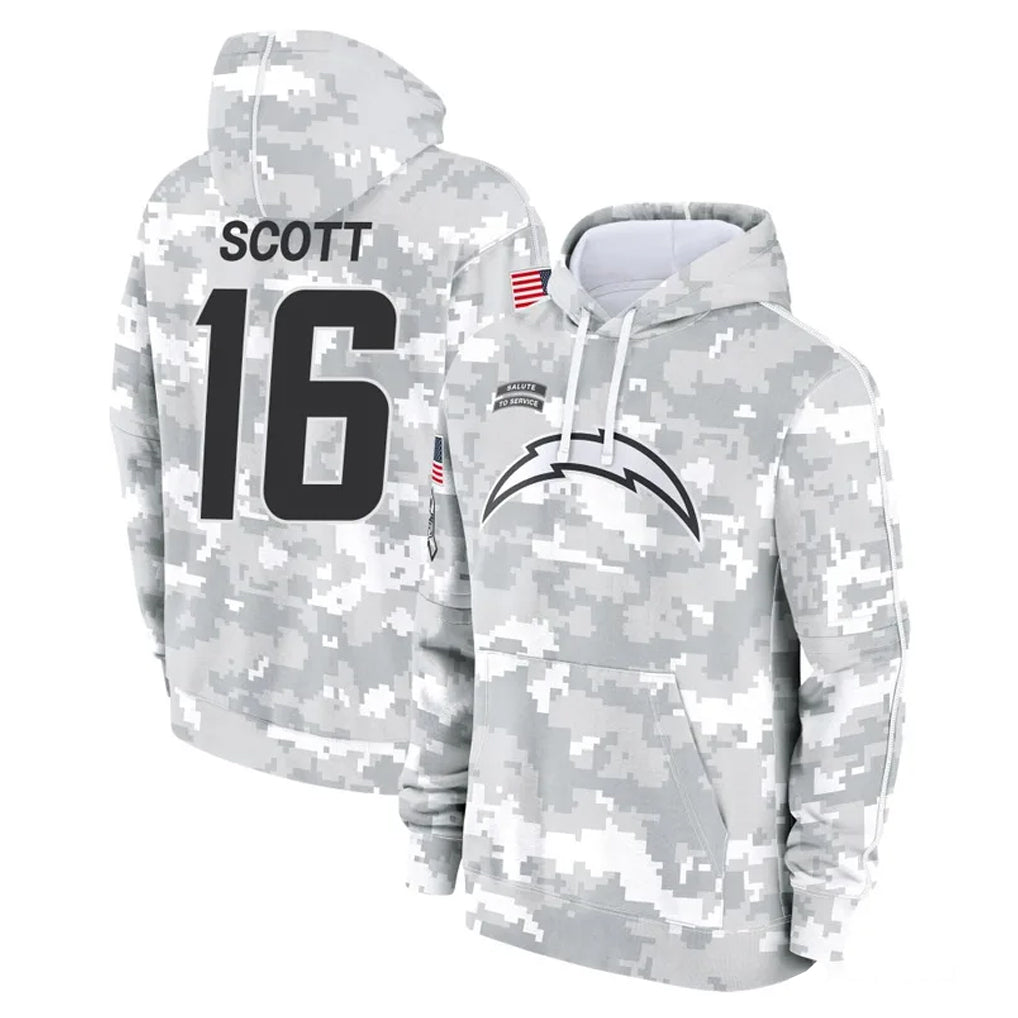 Elroe LA.Chargers #16 J.K. Scott Player Arctic Camo Salute to Service Hoodies Limited Game Stitched Jerseys