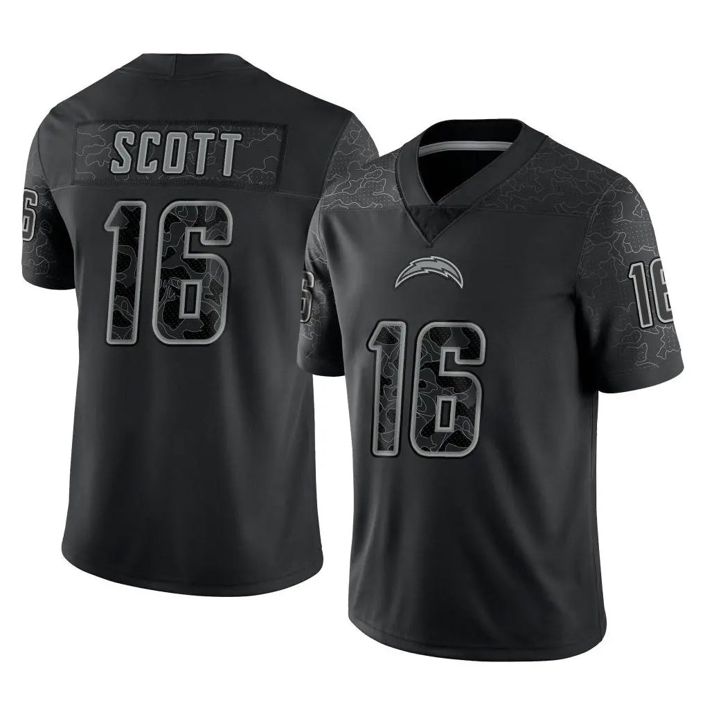 Elroe LA.Chargers #16 J.K. Scott Player Black Limited Reflective Home Game Stitched Jerseys