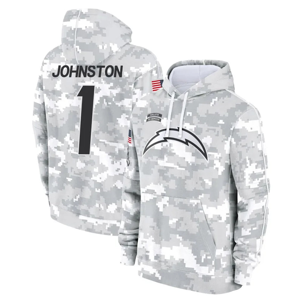 Elroe LA.Chargers #1 Quentin Johnston Player Arctic Camo Salute to Service Hoodies Limited Game Stitched Jerseys