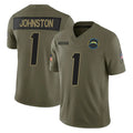 Elroe LA.Chargers #1 Quentin Johnston Player Olive 2025 Salute To Service Limited Game Stitched Jerseys